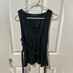 New Zara Elegant Black Sleeveless Top with attached wrap around belt medium